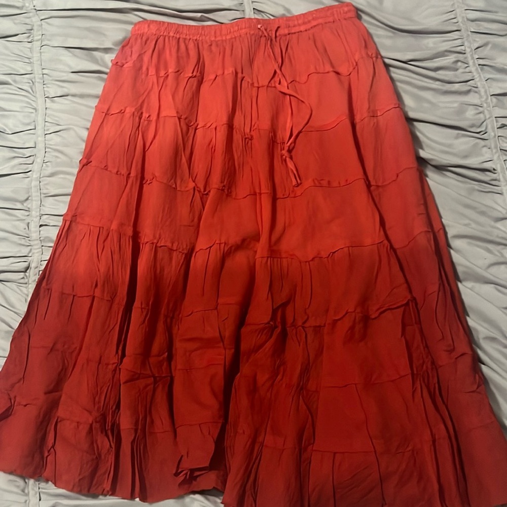 The Little Bazaar- Rosy Red Ombre Tiered Summer Knee Length Skirt